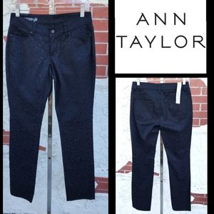 NEW 2 ANN TAYLOR modern fit slim leg black jacquard animal print pants 28x31 1/2